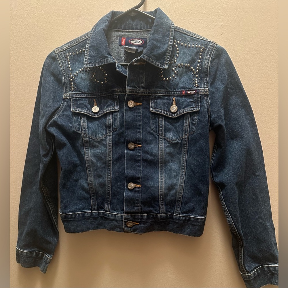 Bongo brand Jean jacket with front and back embellishments size S
